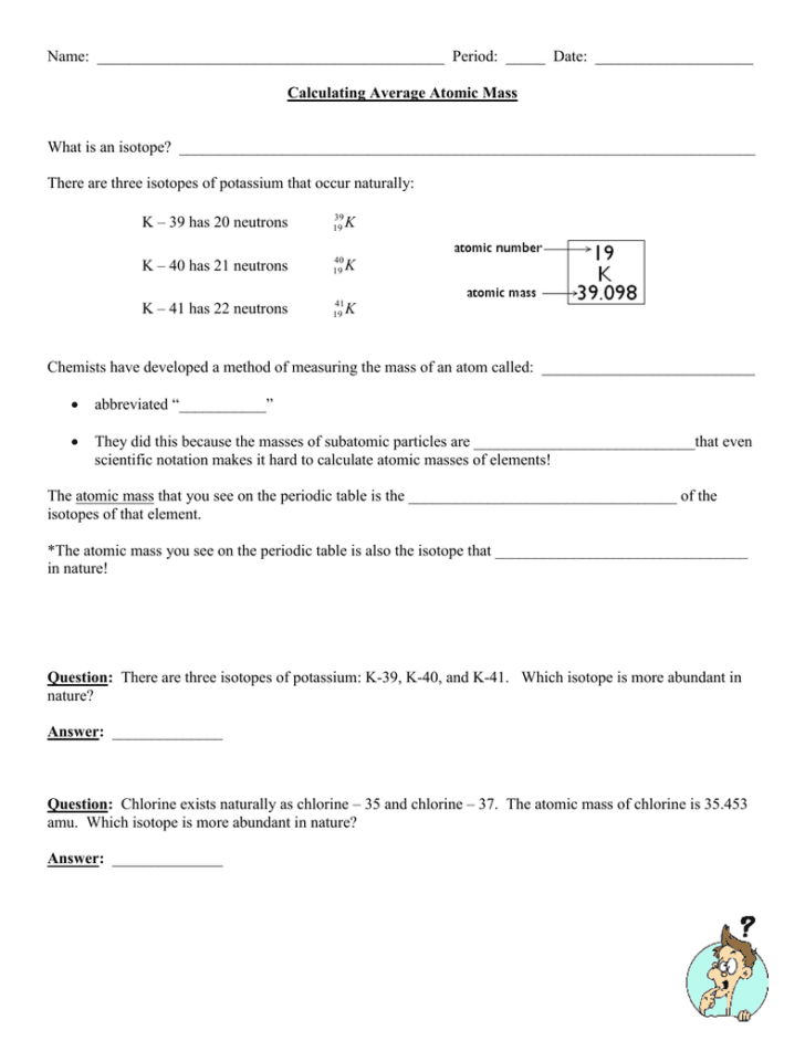 Chemistry Average Atomic Mass Worksheet Answers