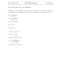 Worksheet On Basic Integration  Math 1001 Calculus Ii