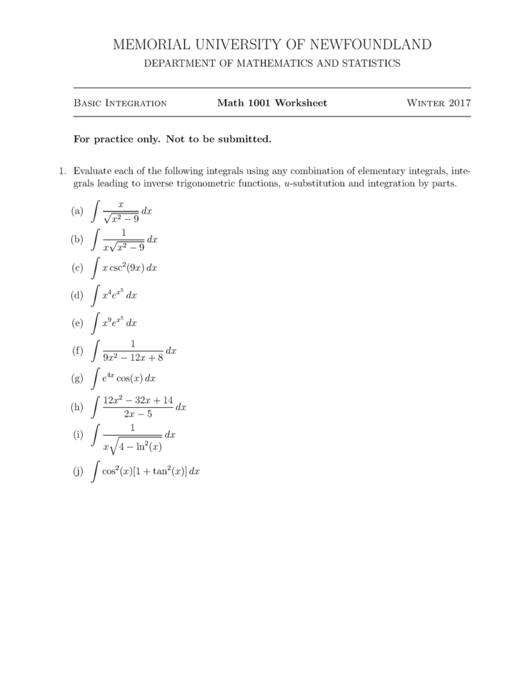 Integration By Substitution Worksheet