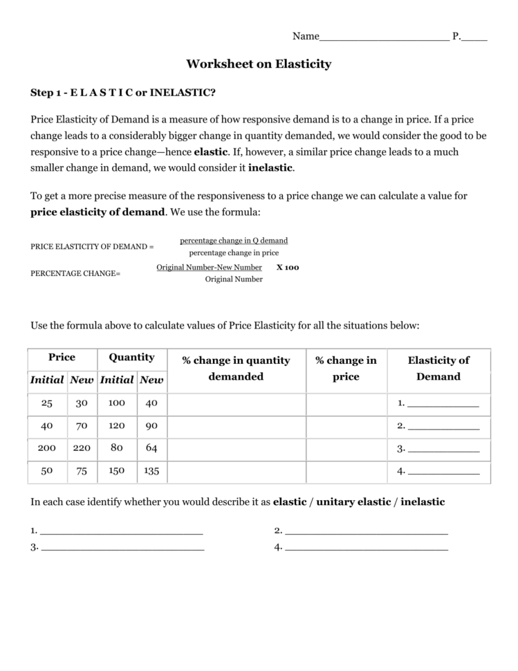 Worksheet On Elasticity