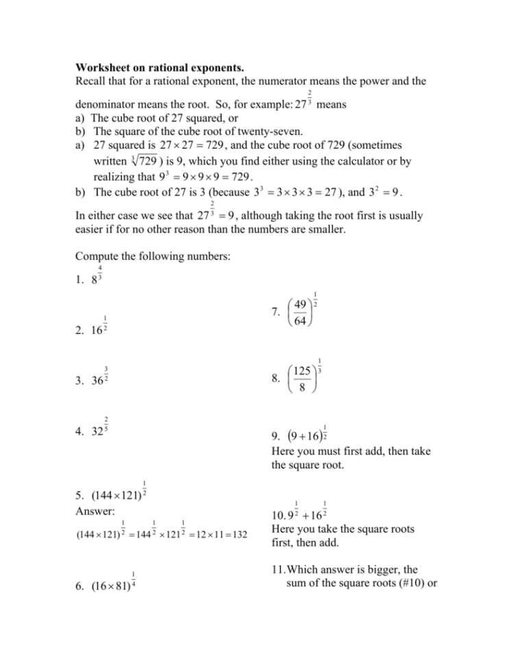 Worksheet On Rational Exponents — db-excel.com