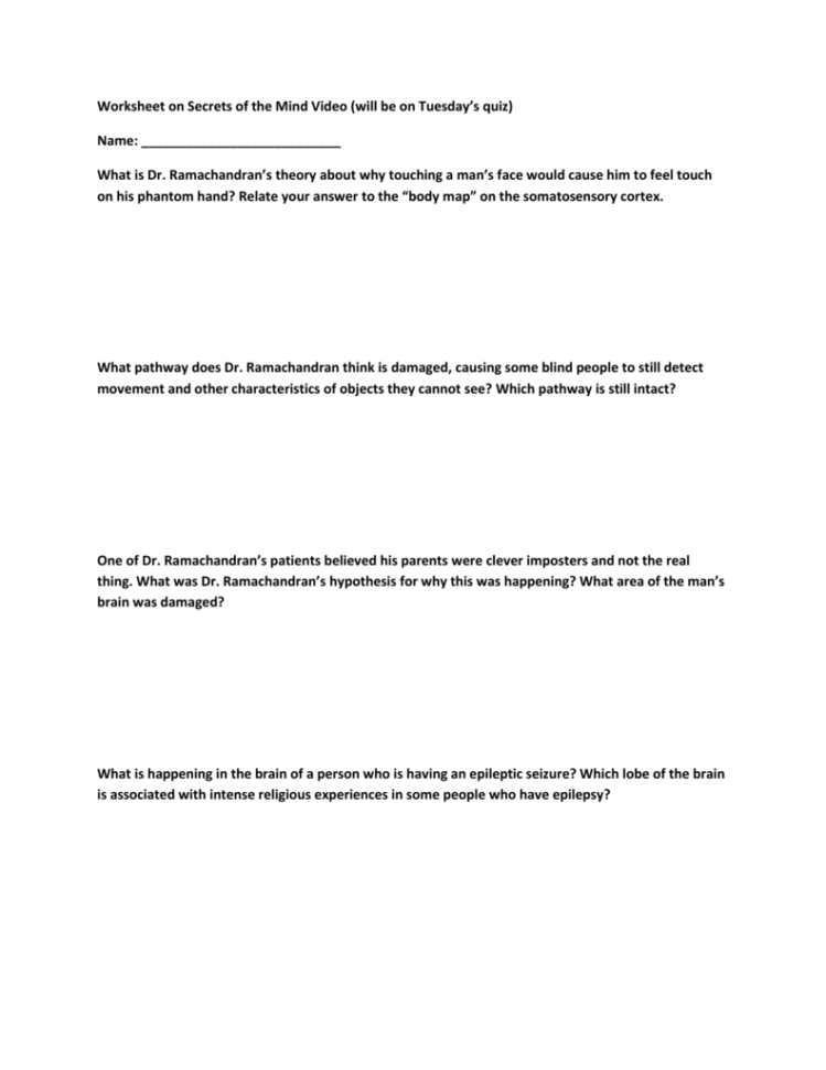 Worksheet On Secrets Of The Mind Video Will Be On Tuesday's