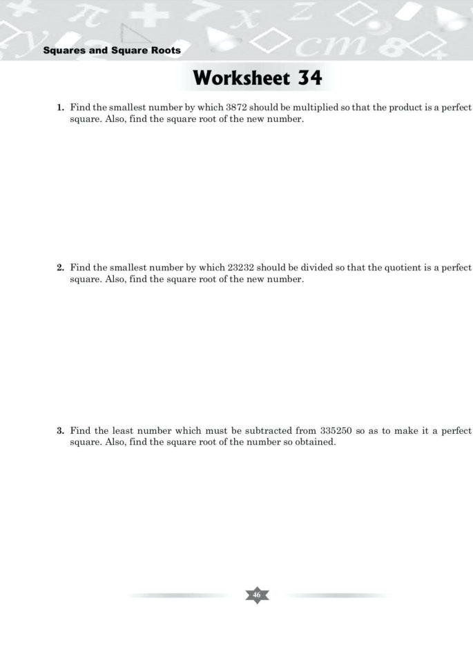 Worksheet On Square And Square Roots