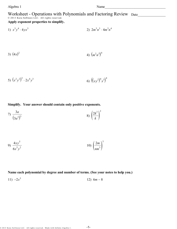 Operations With Polynomials Worksheet — db-excel.com