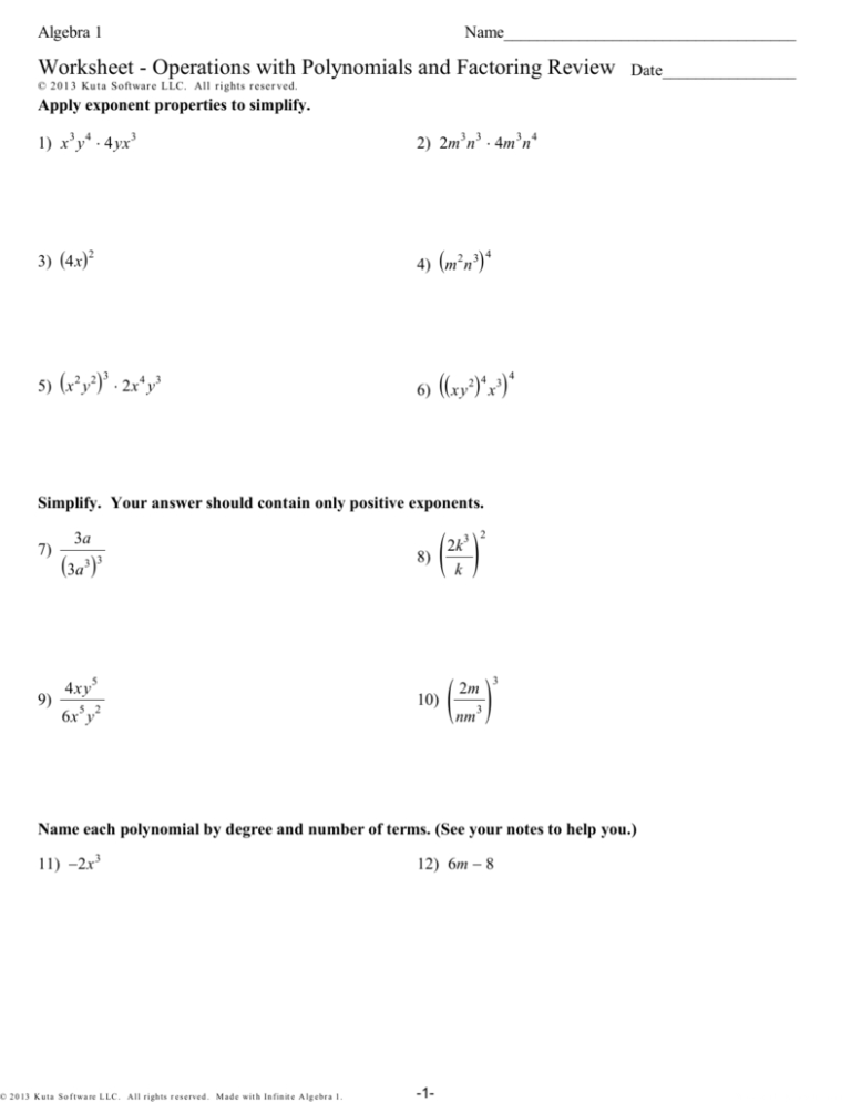 Operations With Polynomials Worksheet — db-excel.com