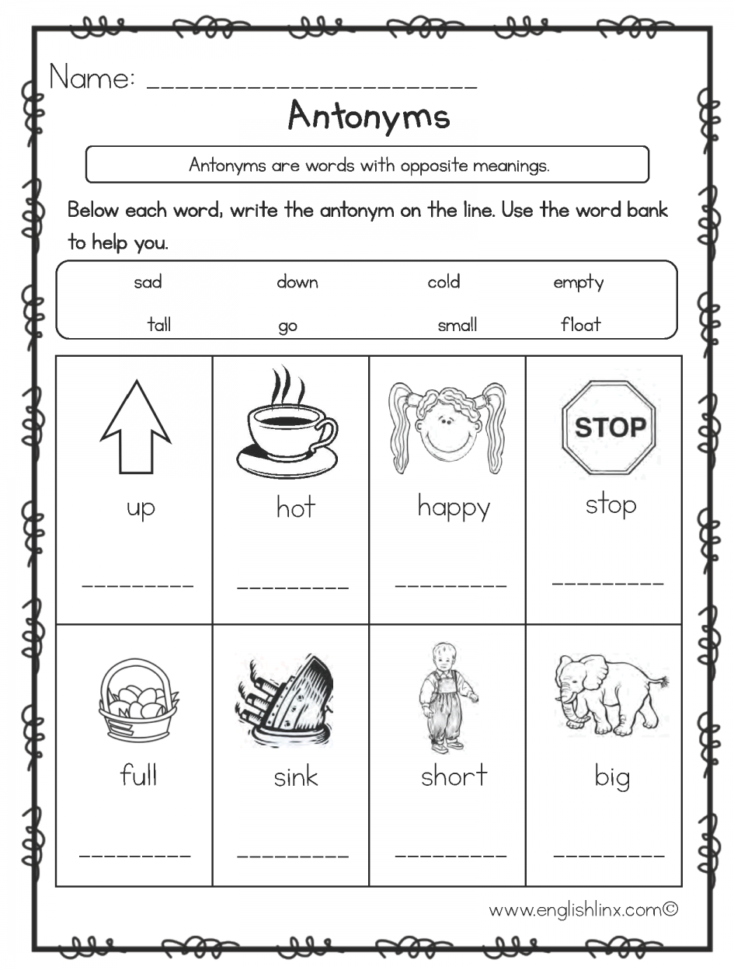 Worksheet Opposites Worksheets Englishlinx Antonyms