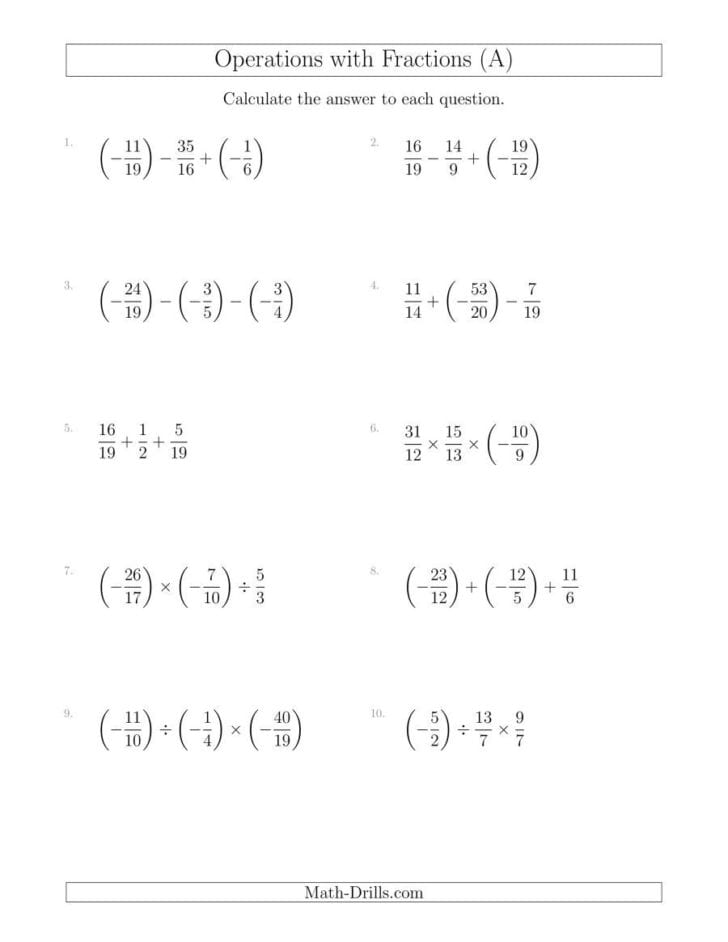 Operations With Integers Worksheet