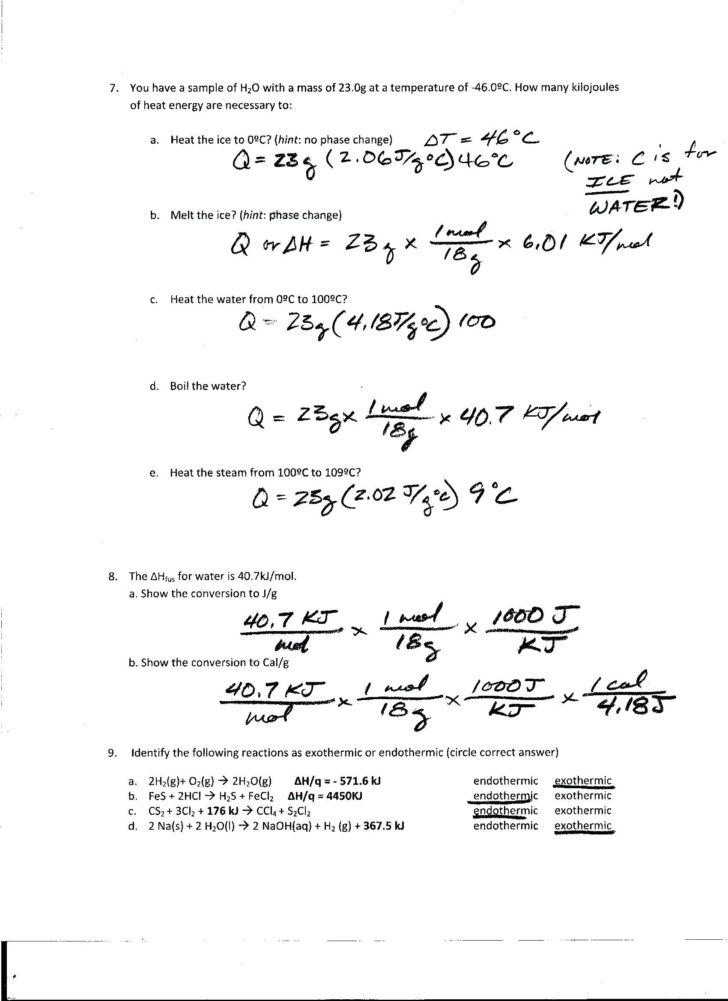 Phase Change Worksheet Answer Key