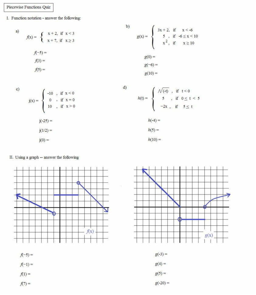 Worksheet Piecewise Functions Algebra 2 Answers