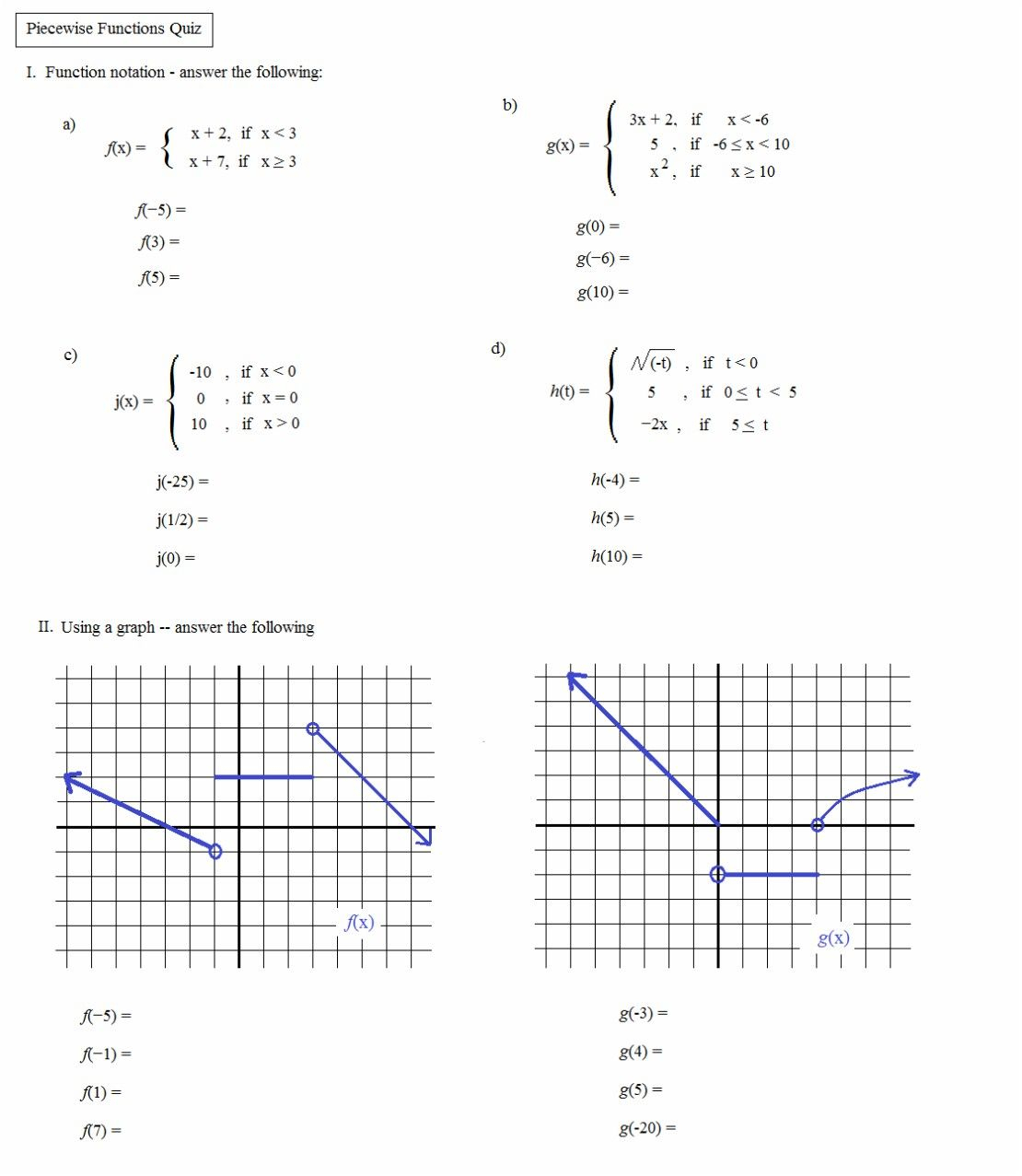 Worksheet Piecewise Functions Algebra 2 Answers db excel com