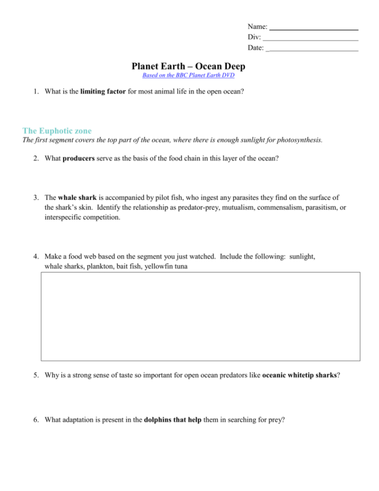 Worksheet  Planetearthdeep