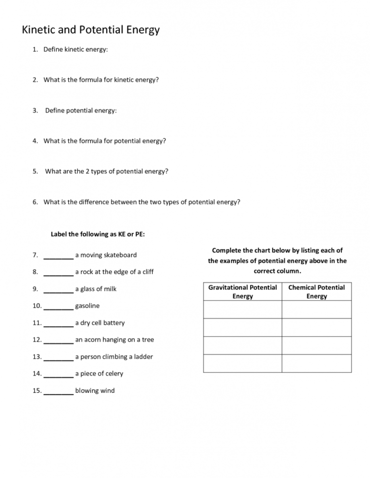 Worksheet Potential Energy Worksheet Worksheets Library