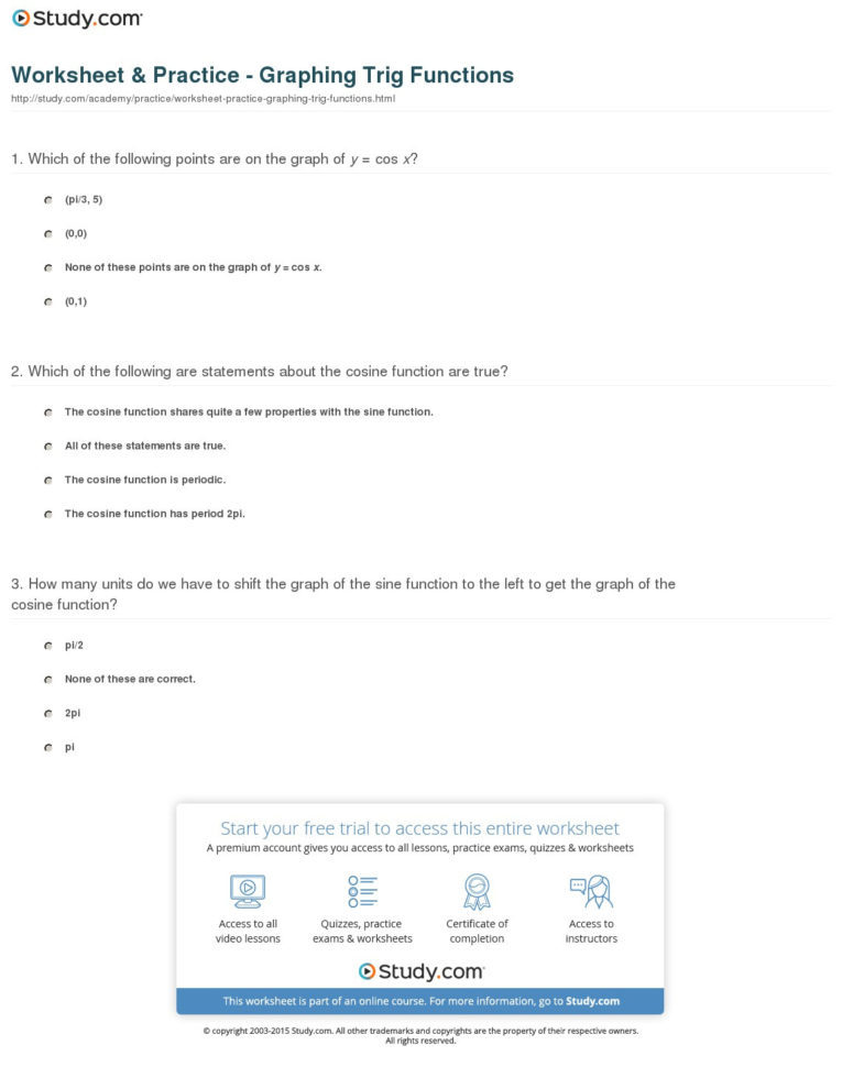 Worksheet  Practice  Graphing Trig Functions  Study