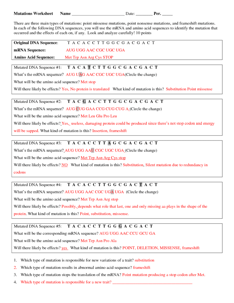 Worksheet Protein Synthesis Worksheet Answers Dna Rna And