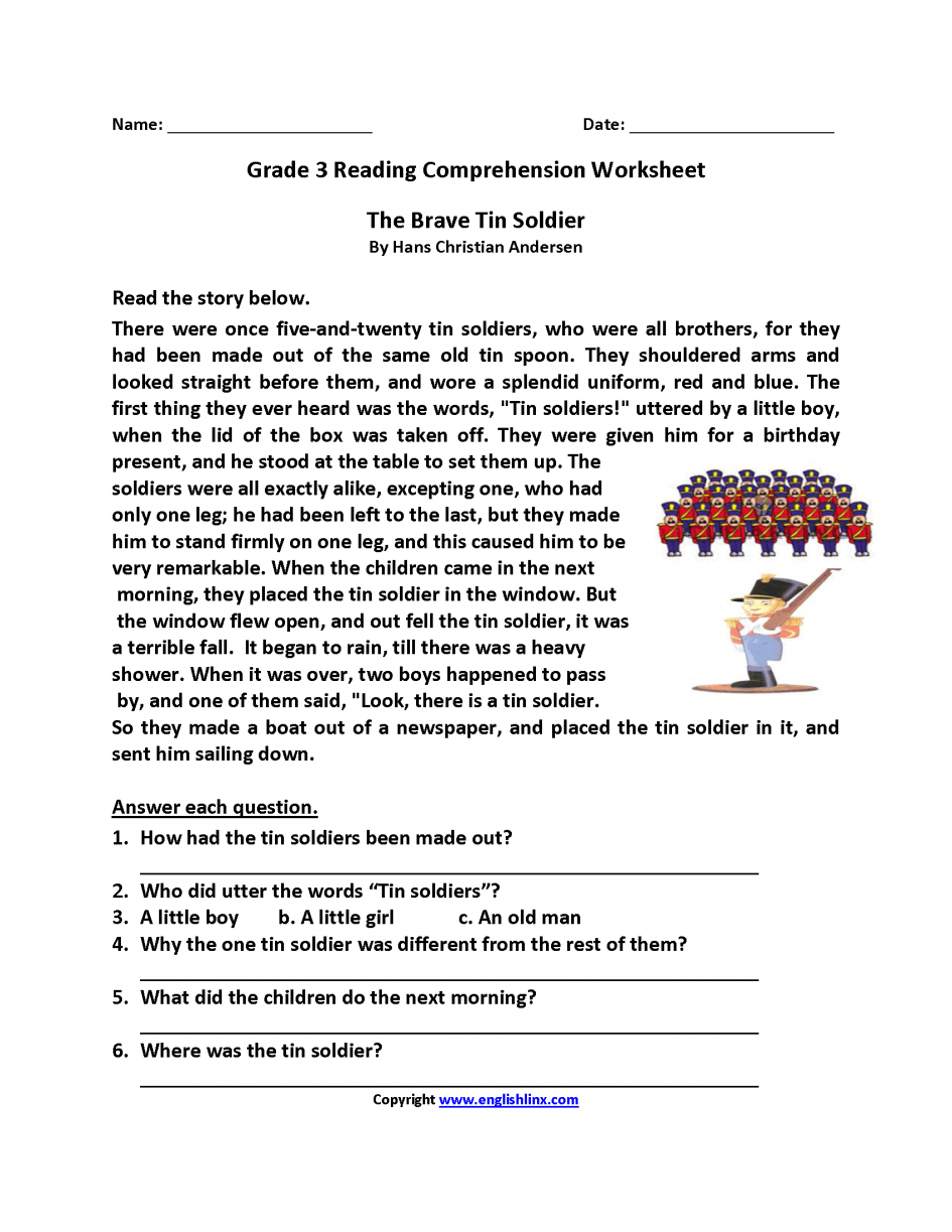 Worksheet Reading Worksheets For 3Rd Grade Reading