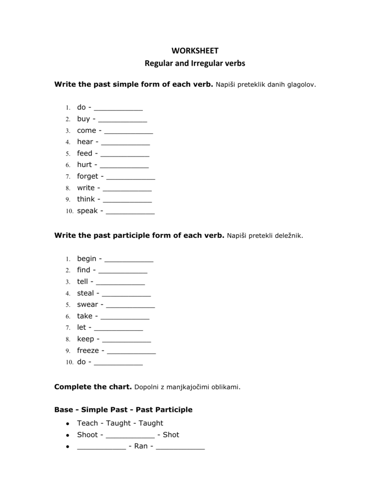 Worksheet Regular And Irregular Verbsdoc