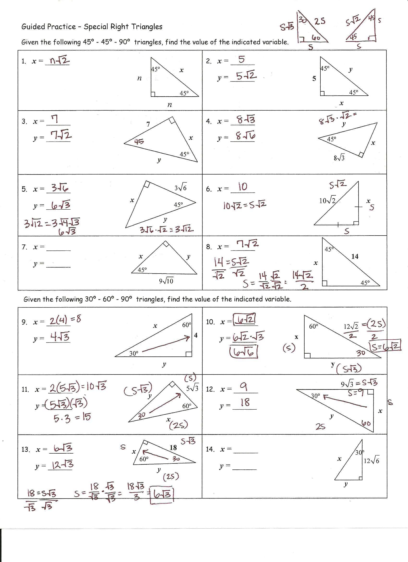 Worksheet Right Triangle Trigonometry Worksheet Problem