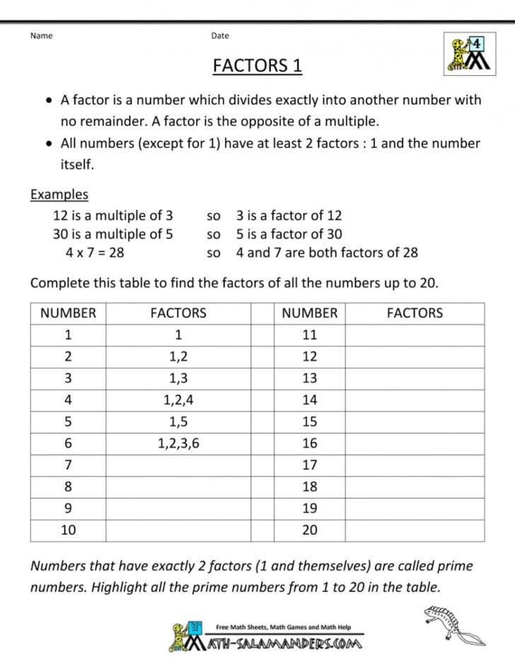 Factors Worksheet Pdf