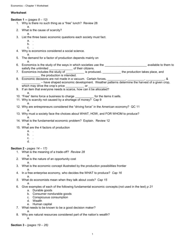 Worksheet Section 1  Pages 8 – 12 1 Why Is There No