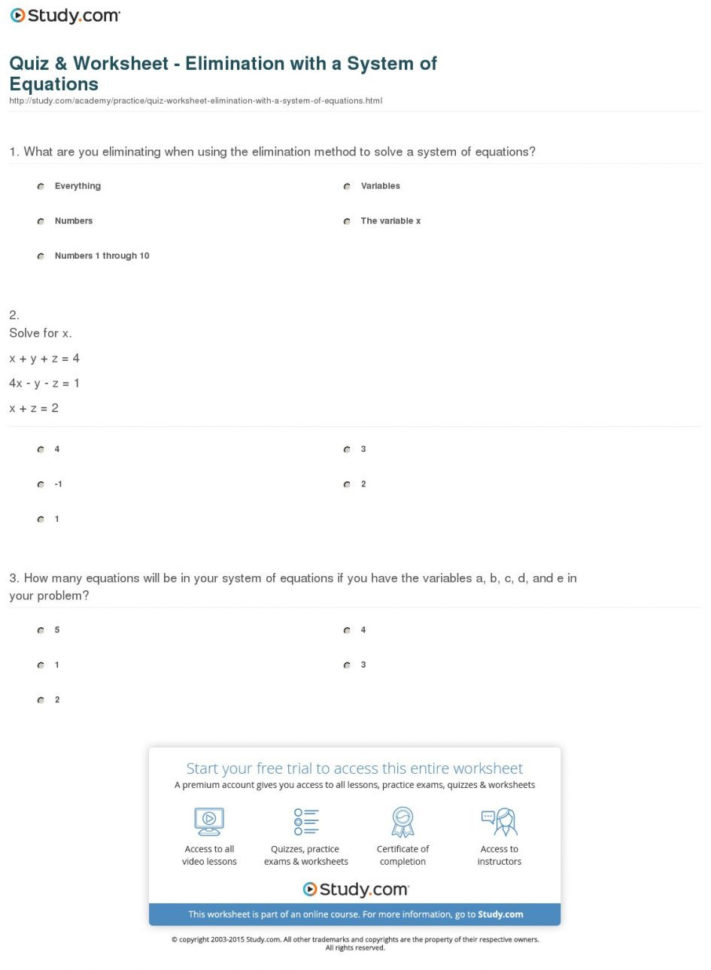 Worksheet Solving Systems Of Equationselimination