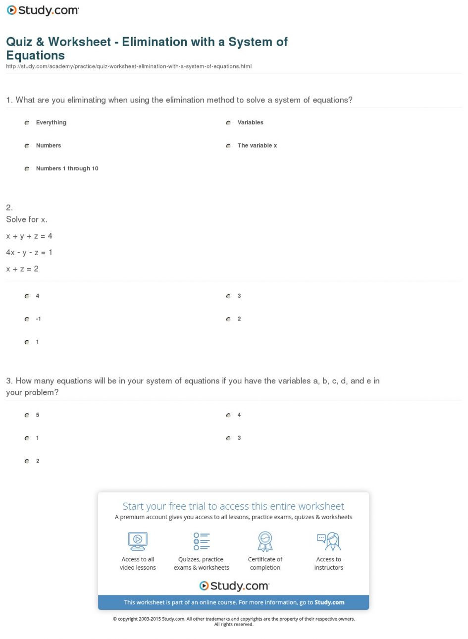Worksheet Solving Systems Of Equationselimination