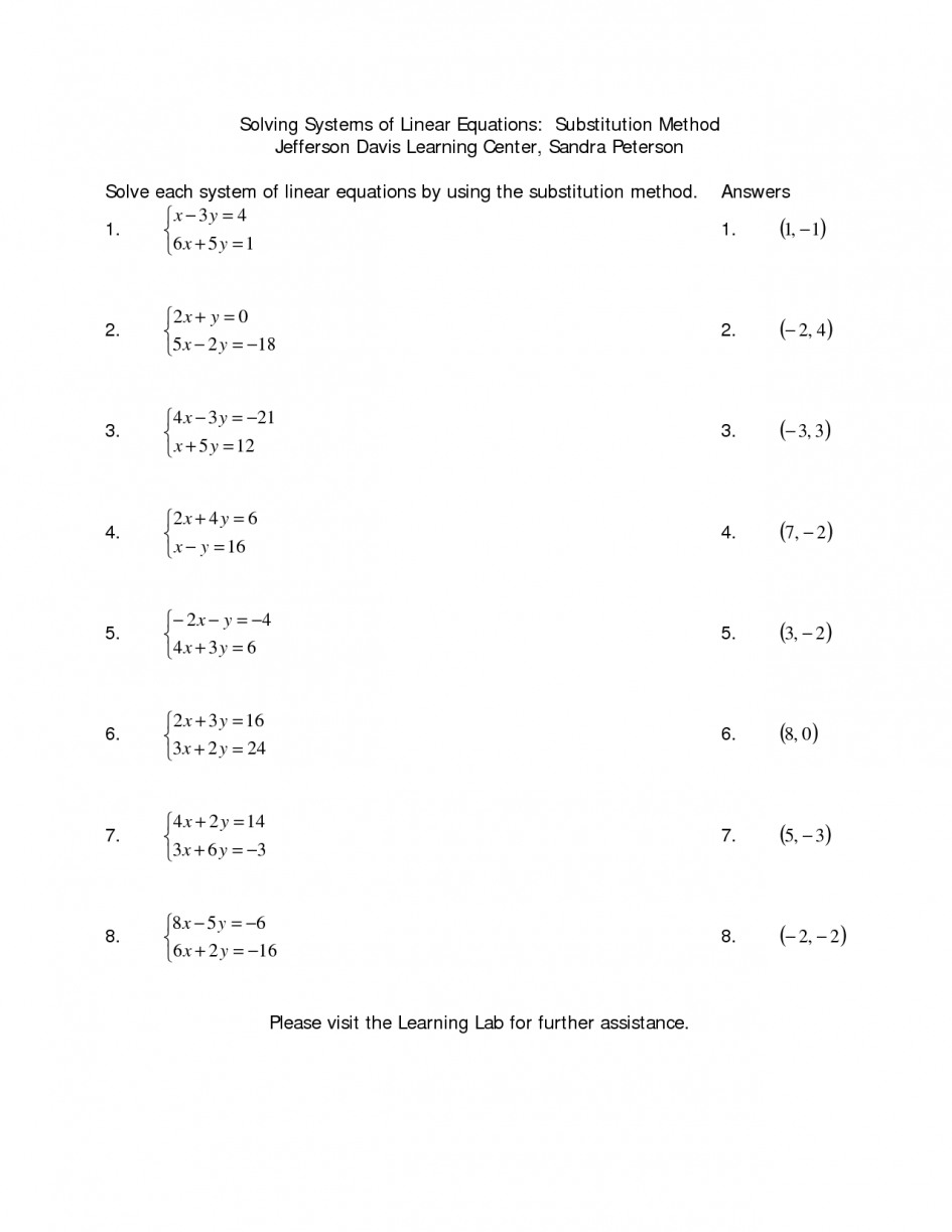 Worksheet Solving Systems Of Equationselimination