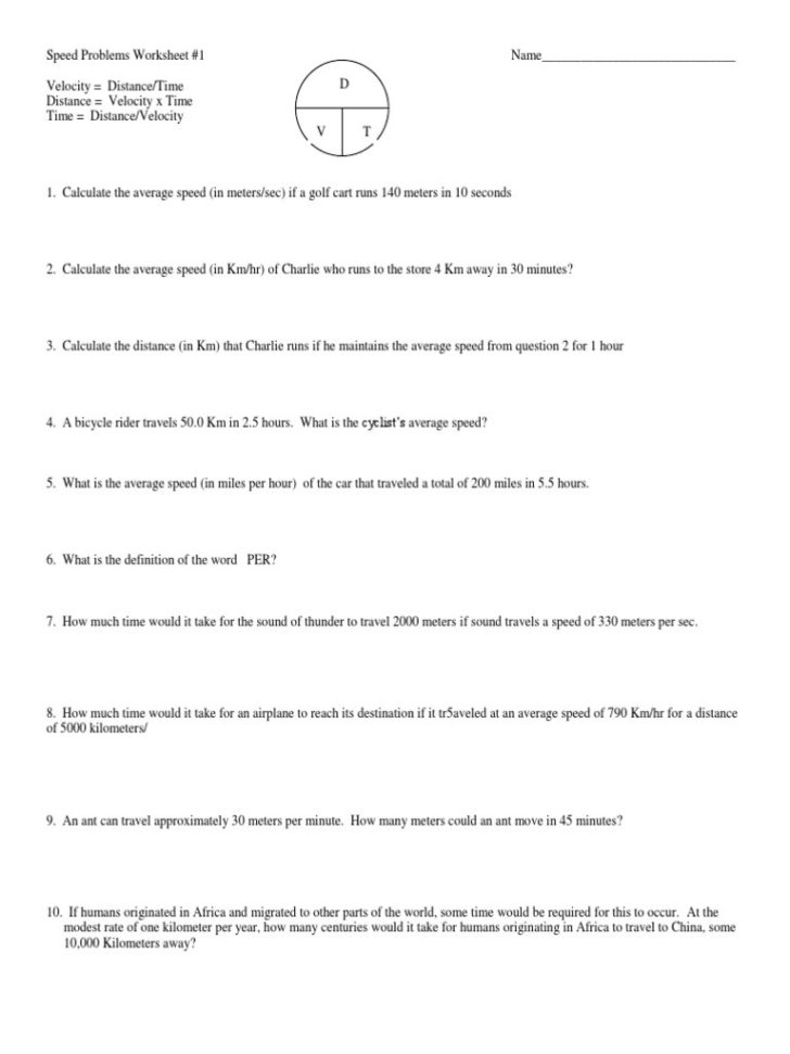 Average Speed And Average Velocity Worksheet Answers