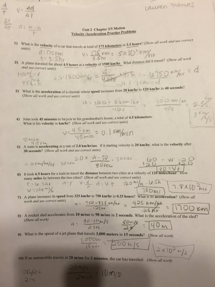 Worksheet Speed Velocity And Acceleration Worksheet