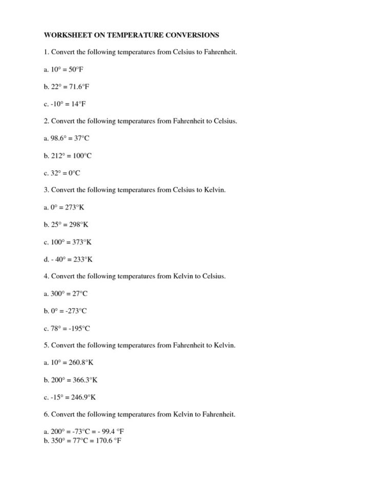 Temperature Scales Worksheet Answers