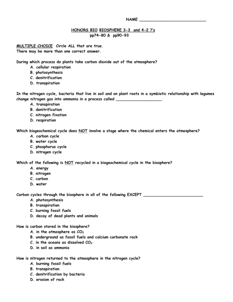 Worksheet Ter Carbon And Nitrogen Cycle Pics Pictures Answers
