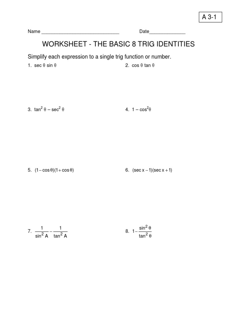 Worksheet The Basic 8 Trig Identities New 7 Worksheet The Basic 8