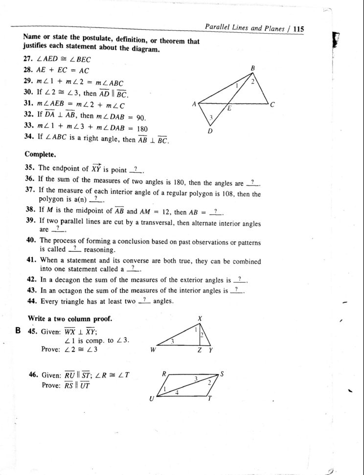 Worksheet Triangle Sum And Exterior Angle Theorem Answer Key