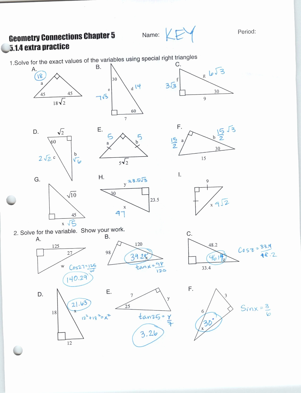 Applying Trigonometric Ratios Worksheet Answers