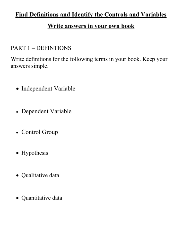 Worksheet Year 8 Science  Experimental Variables And Data