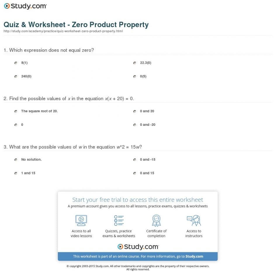 Worksheet Zero Product Property Worksheet Worksheet Zero