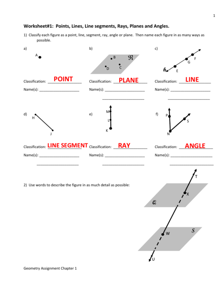 Points Lines And Planes Worksheet Answers 