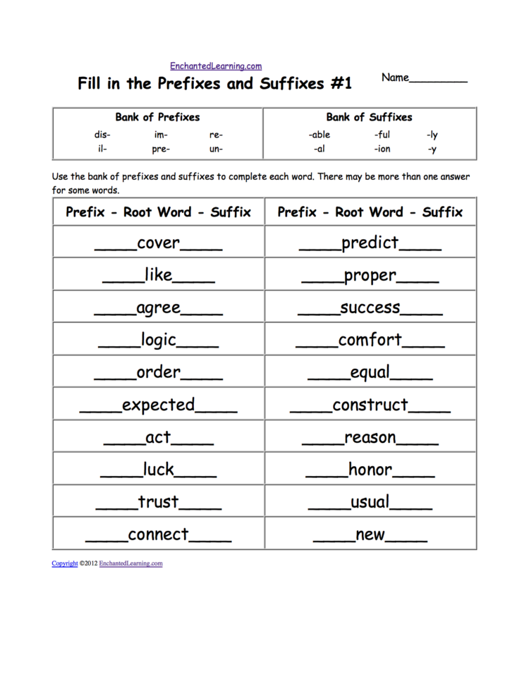 Worksheets And Activities  Prefixes And Suffixes