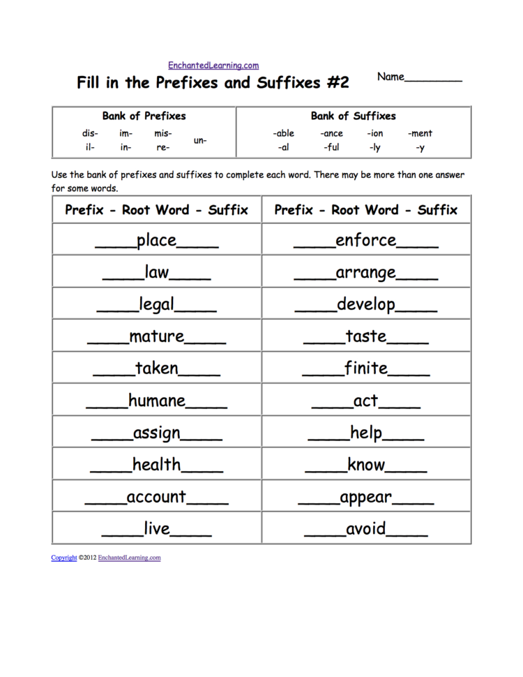 Prefix And Suffix Worksheets 5Th Grade Db excel
