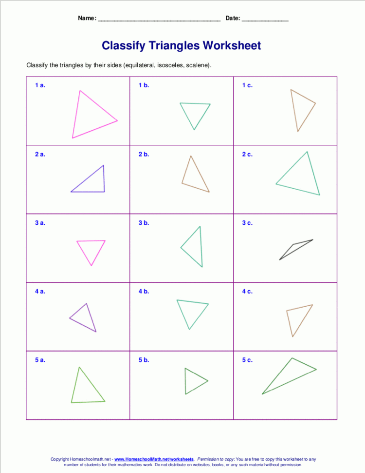 Worksheets For Classifying Trianglessides Angles Or Both