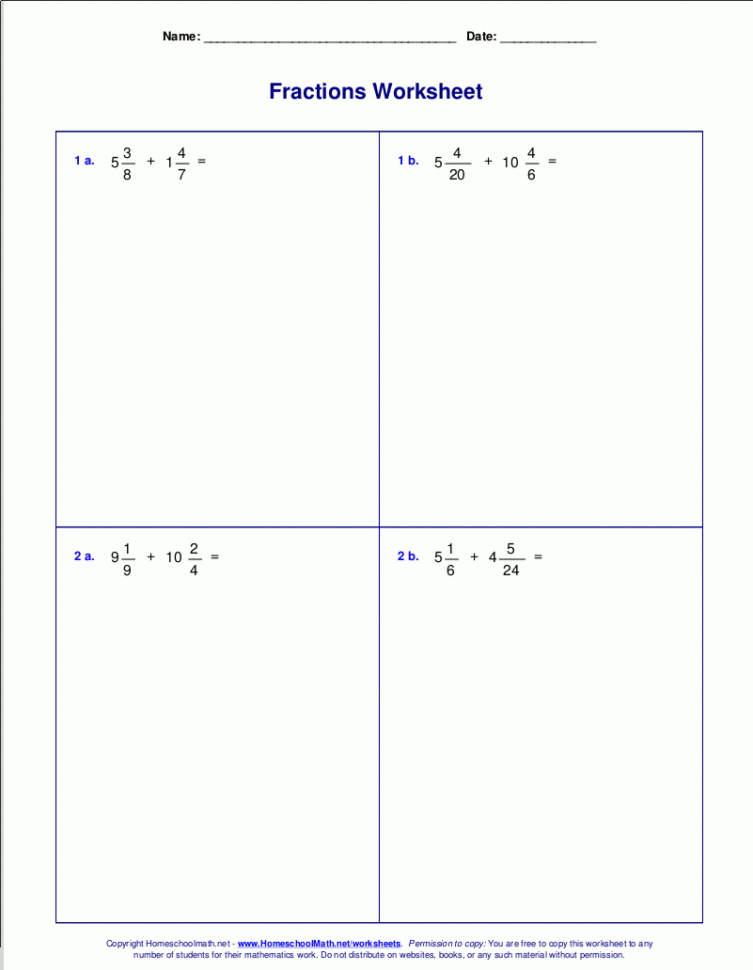 Worksheets For Fraction Addition
