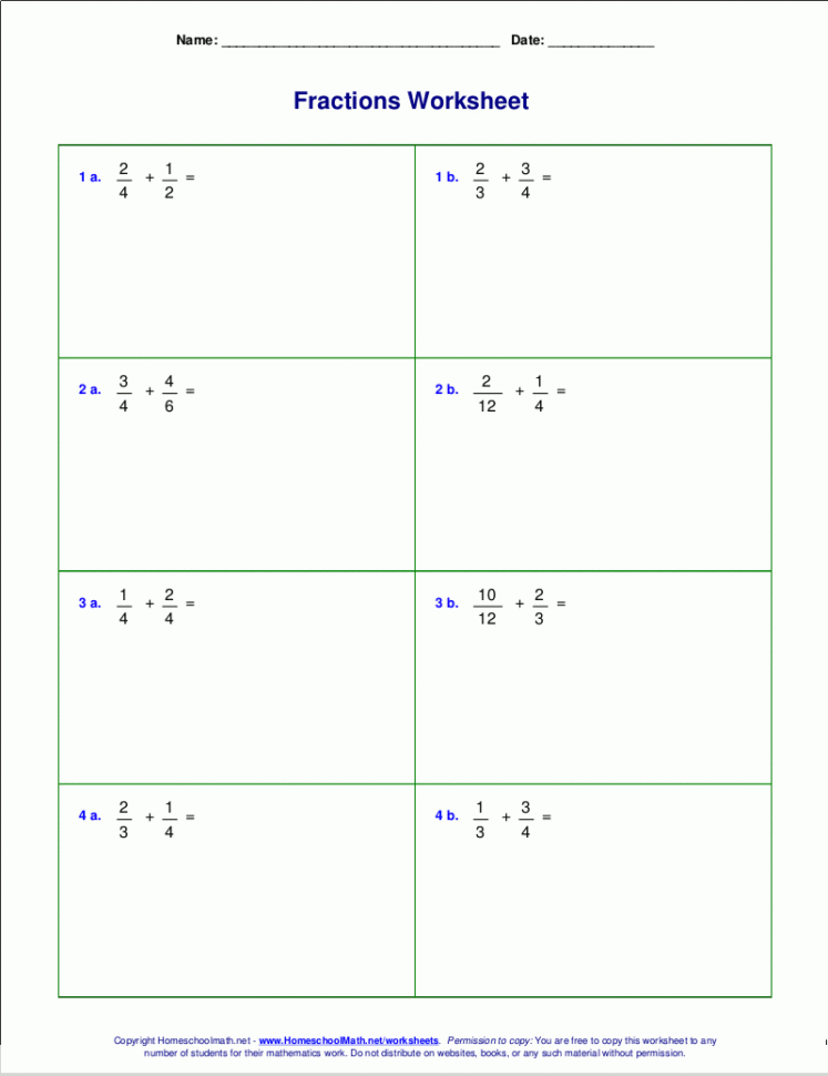 Worksheets For Fraction Addition