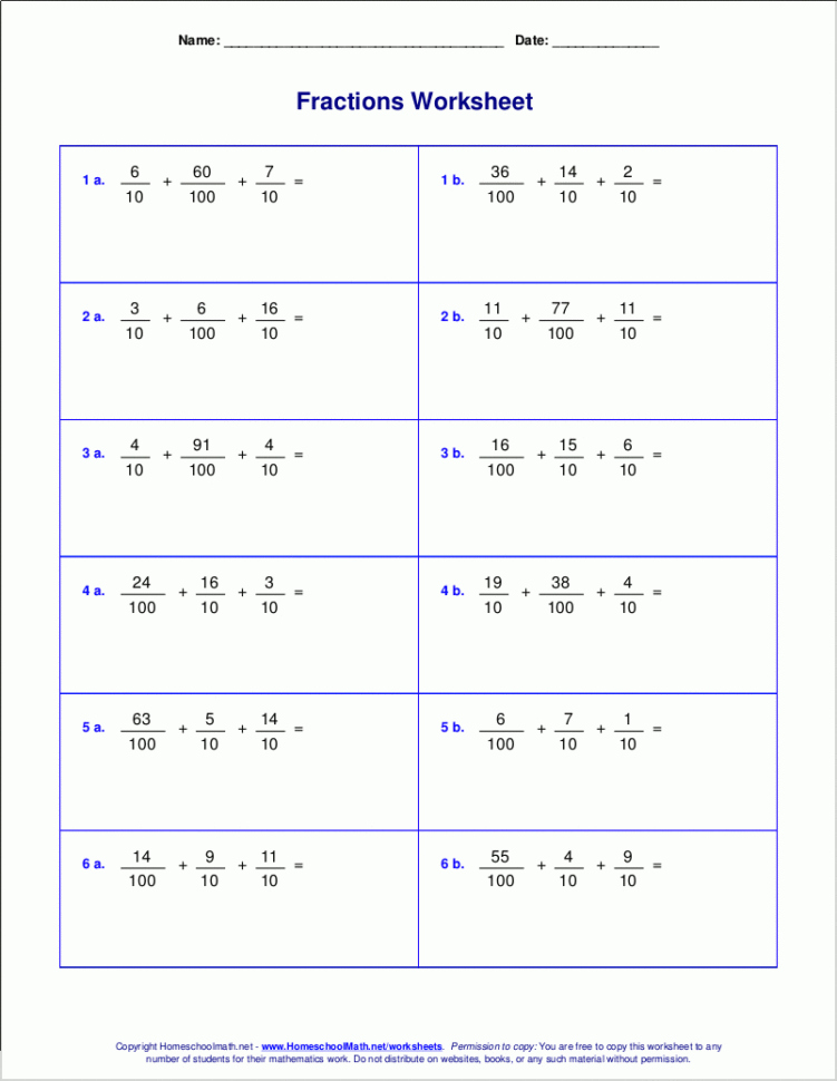 Worksheets For Fraction Addition