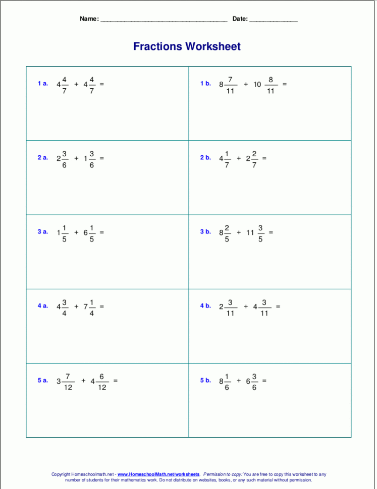 Worksheets For Fraction Addition