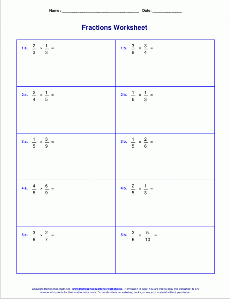 6th Grade Multiplying Fractions Worksheets With Answers