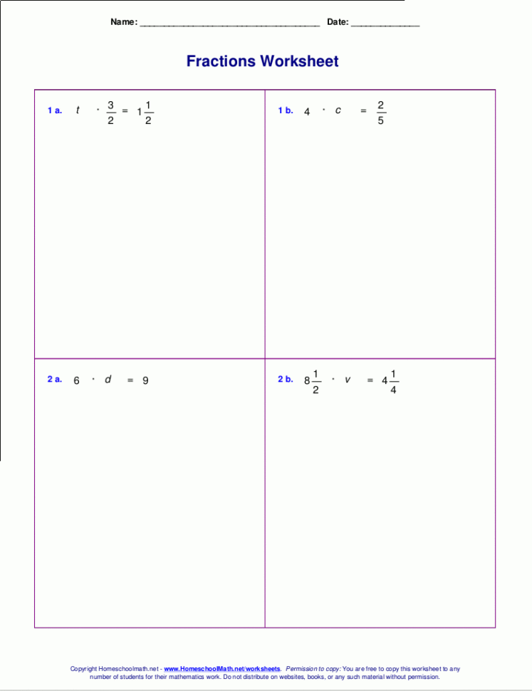 Worksheets For Fraction Multiplication