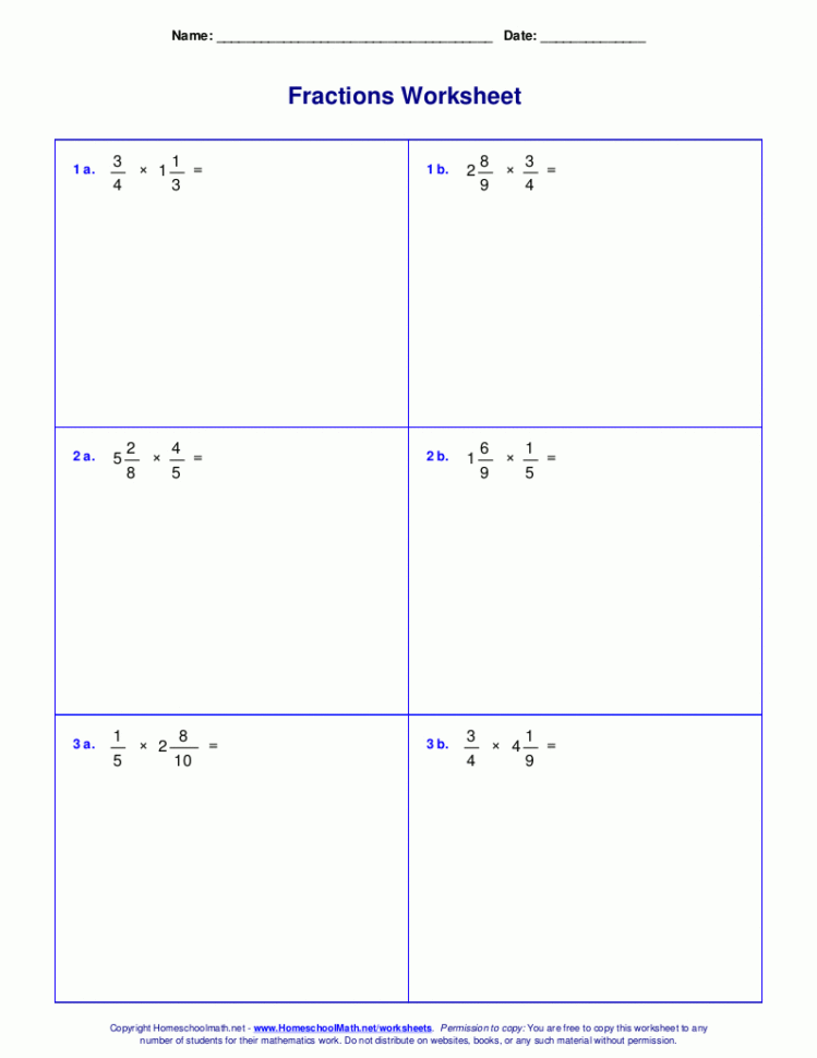 Worksheets For Fraction Multiplication
