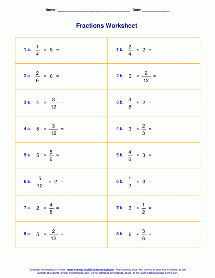 Worksheets For Fraction Multiplication