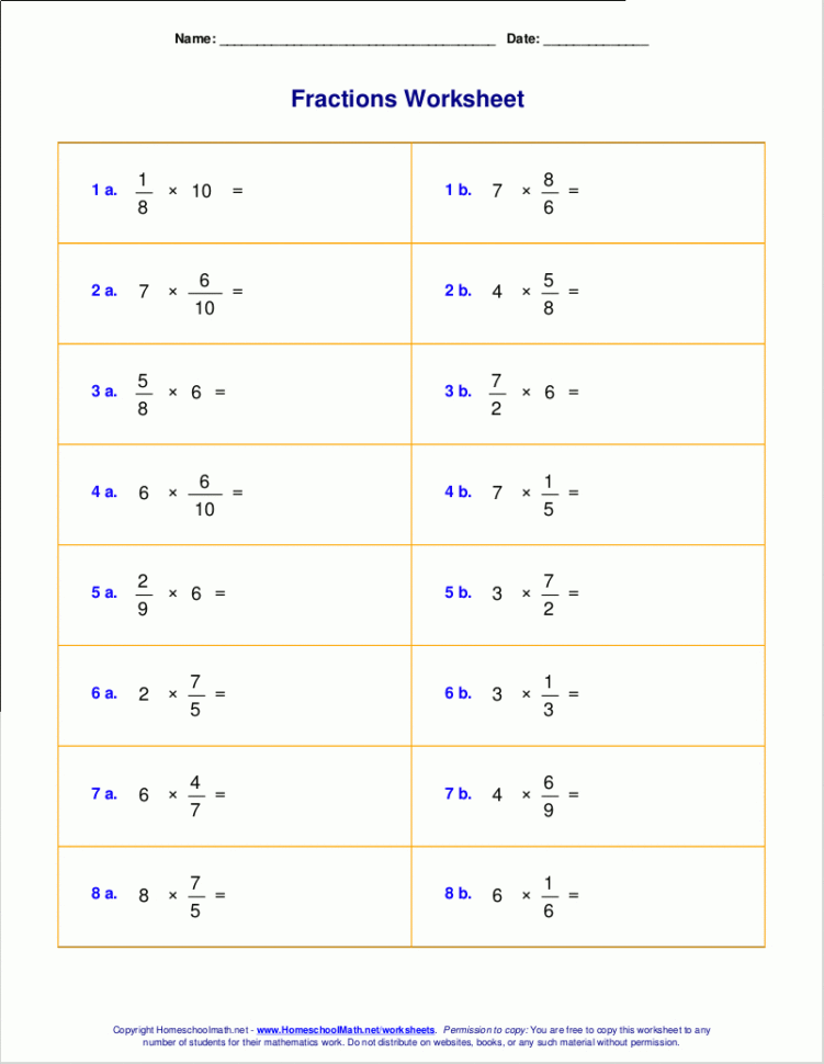 Worksheets For Fraction Multiplication