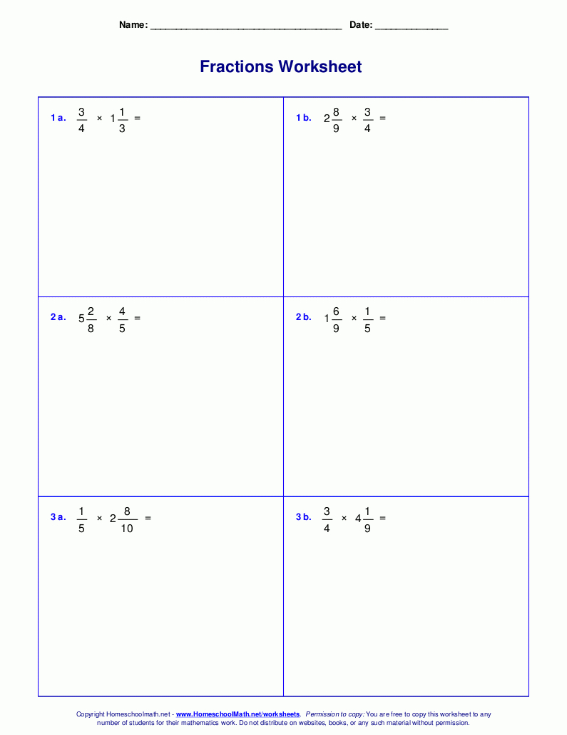 Worksheets For Fraction Multiplication