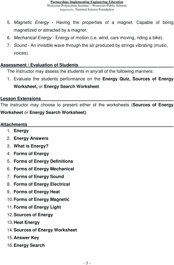 Introduction To Energy Worksheet Answer Key